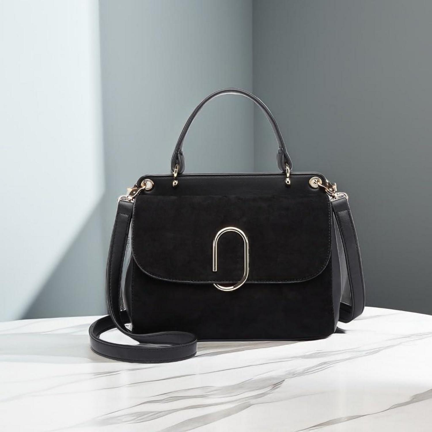 Damen Umhängetasche Top-Griff Kunstleder Wildleder Vintage Flap Handtasche