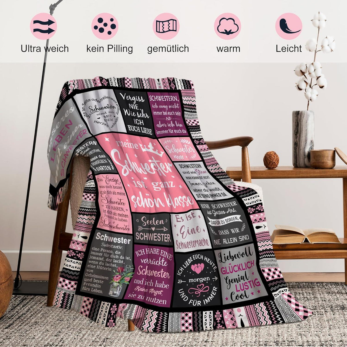 Schwester Geschenk Decke 150x130cm Flanell-Fleece Mikrofaser-Polyester