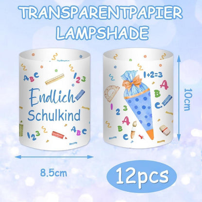 12 Windlichter Einschulung Junge Schultüte ABC Blau 2025