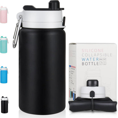 Faltbare Trinkflasche 550 ml Schwarz BPA-frei Auslaufsicher