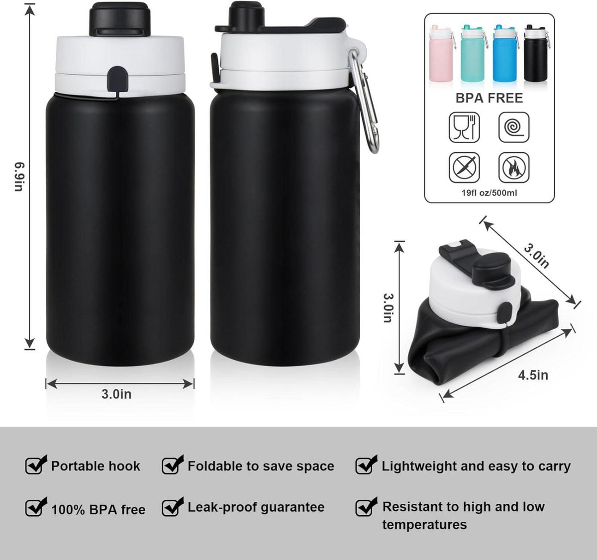 NAVTUE Faltbare Trinkflasche 550ml BPA Free