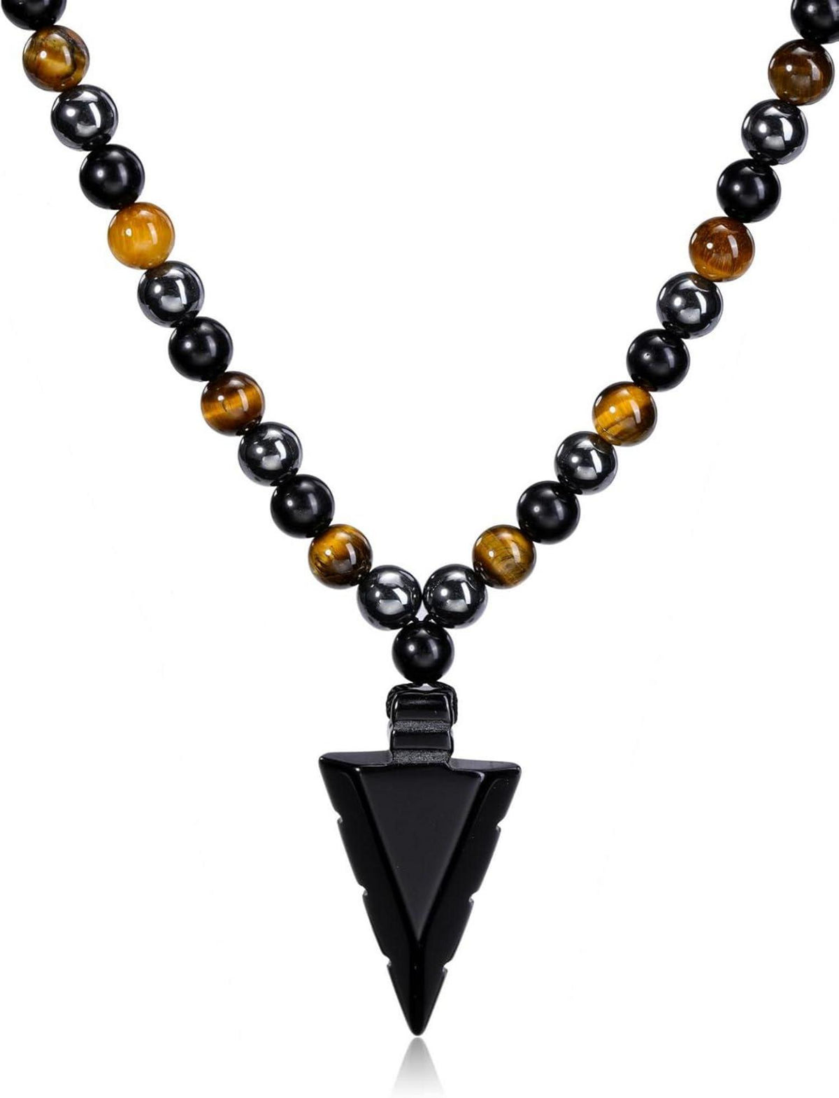 Edelstein Anhänger Kette Obsidian Tigerauge Hämatit Herren