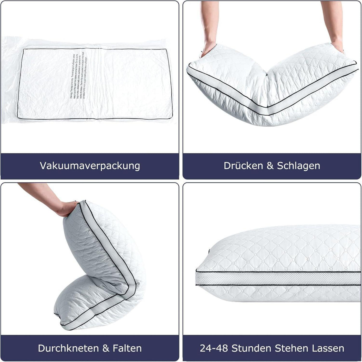 Orthopädisches Kopfkissen 40x80cm 2er Set Premium, atmungsaktiv, weich und stützend, allergikerfreundlich, waschbar, Schwarz & Weiß, 40x80cm 2 Stück