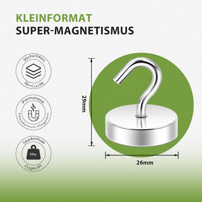 Extra Starker Magnethaken 30kg Silber für Werkstatt & Camping