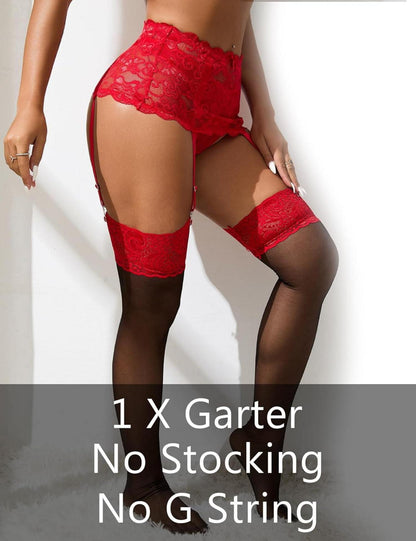 Große Größen Strumpfgürtel Damen Spitze Sexy Strapshalter XL-XXL Rot