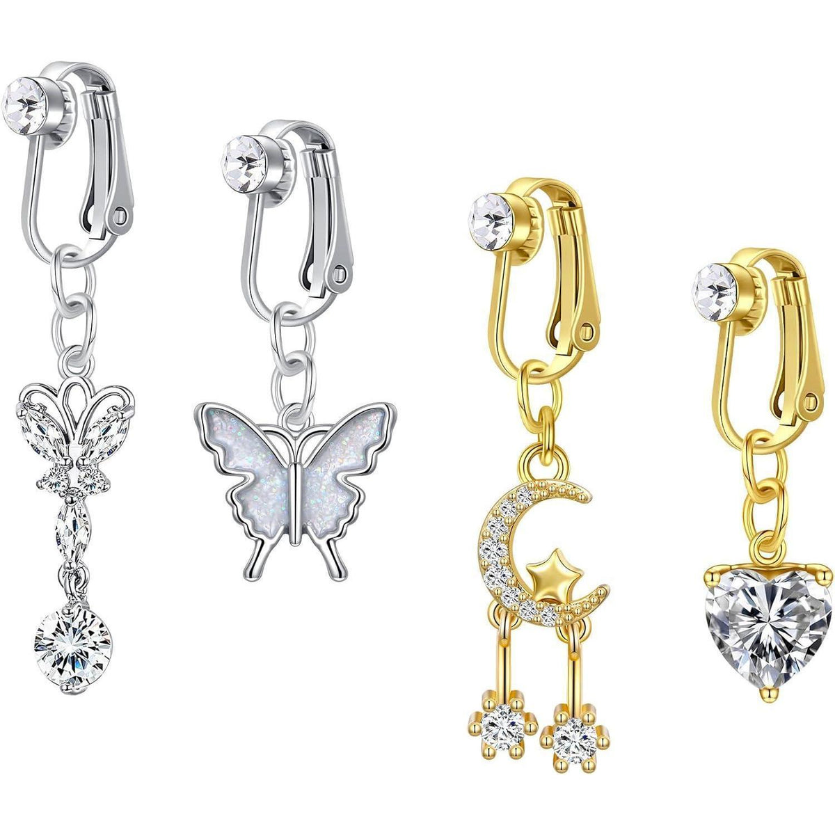 Fake Bauchnabelpiercing Set Chirurgenstahl Clip On Schmetterling Herz Mond