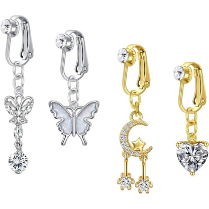 Fake Bauchnabelpiercing Set Chirurgenstahl Clip On Schmetterling Herz Mond