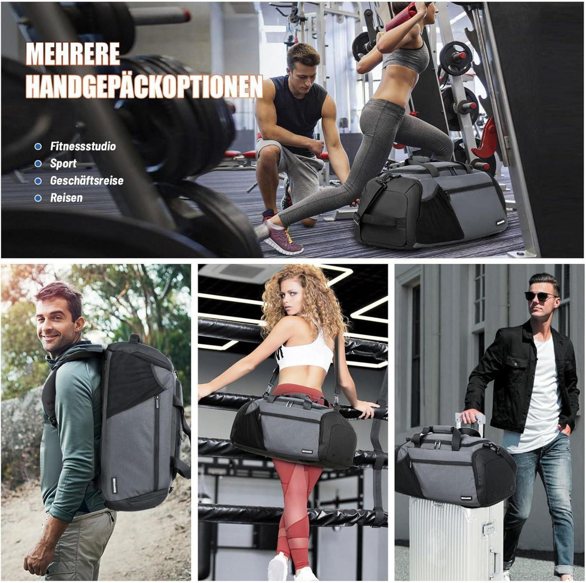 Große Sporttasche Herren 45L Rucksack Wasserdicht mit Schuhfach