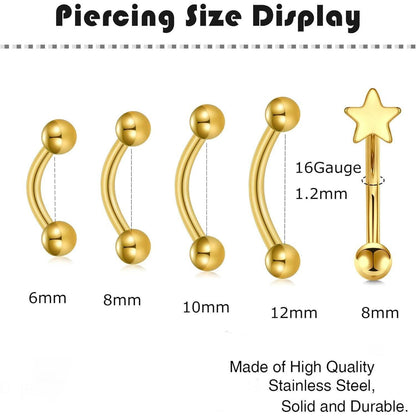 Chirurgenstahl Curved Barbell Piercing mit Stern, 16G