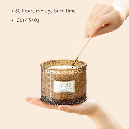 Safran Oud Duftkerze 2-Docht Sojakerze Luxusglas 340g