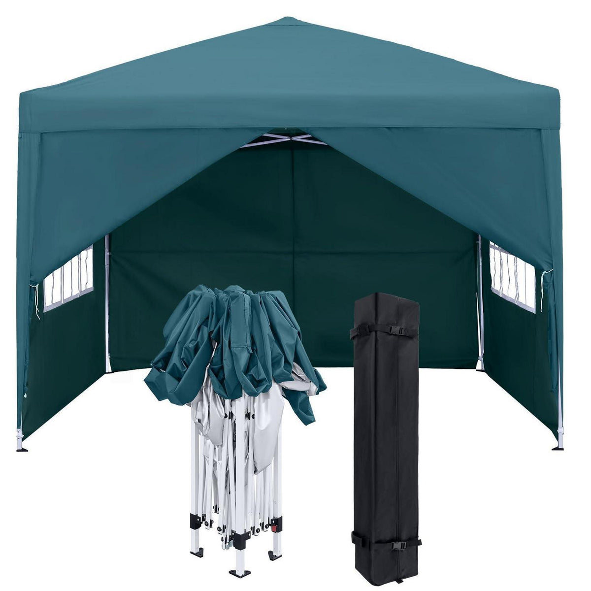 3x3m Faltpavillon mit Seitenteilen & Fenstern – Grün