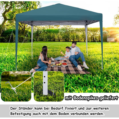 3x3m Faltpavillon mit Seitenteilen & Fenstern – Grün