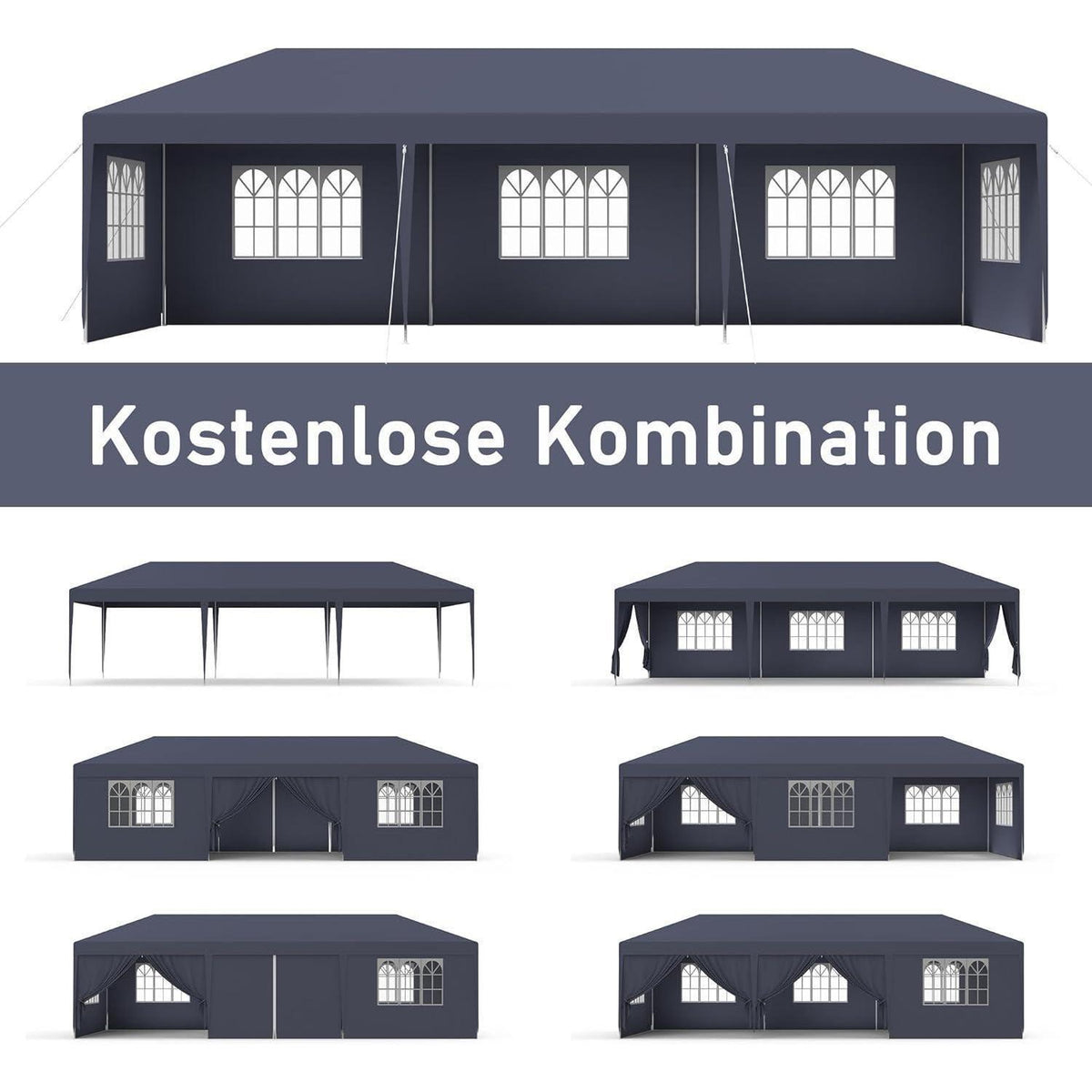 3x6m Partyzelt mit Seitenteilen – Gartenpavillon Anthrazit