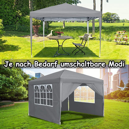 3x3m Faltpavillon mit Seitenteilen & Fenstern – Grau
