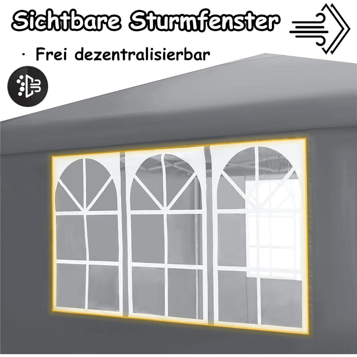 3x3m Faltpavillon mit Seitenteilen & Fenstern – Grau