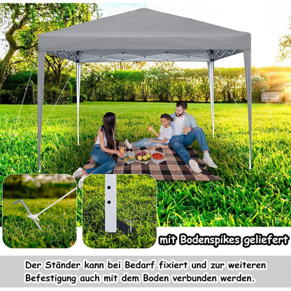 3x3m Faltpavillon mit Seitenteilen & Fenstern – Grau