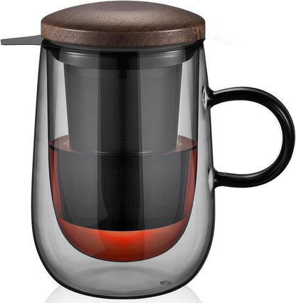 Doppelwandige Teetasse mit Metallsieb und Borosilikatglas 430ml