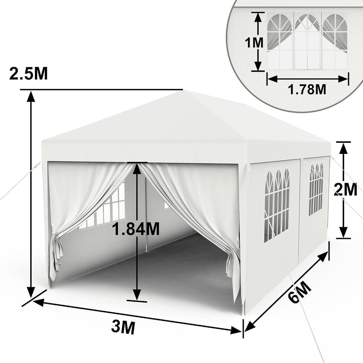 3x6m Partyzelt mit Seitenteilen & Fenstern – Weiß