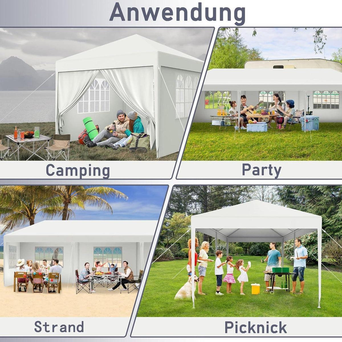 3x6m Partyzelt mit Seitenteilen & Fenstern – Weiß