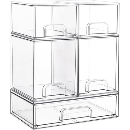 Aufbewahrungsboxen mit 5 Schubladen, transparent, stapelbar