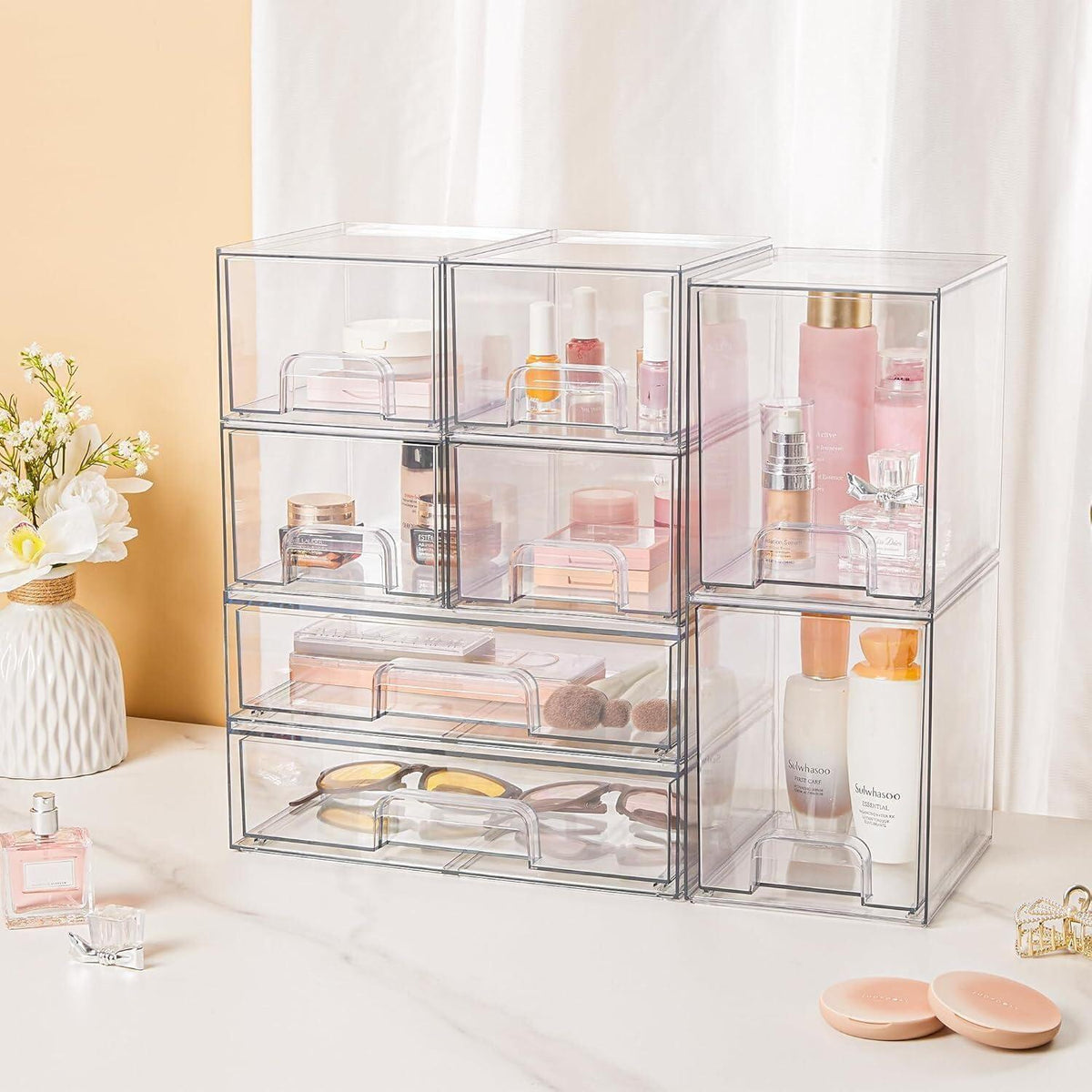 Aufbewahrungsboxen mit 5 Schubladen, transparent, stapelbar