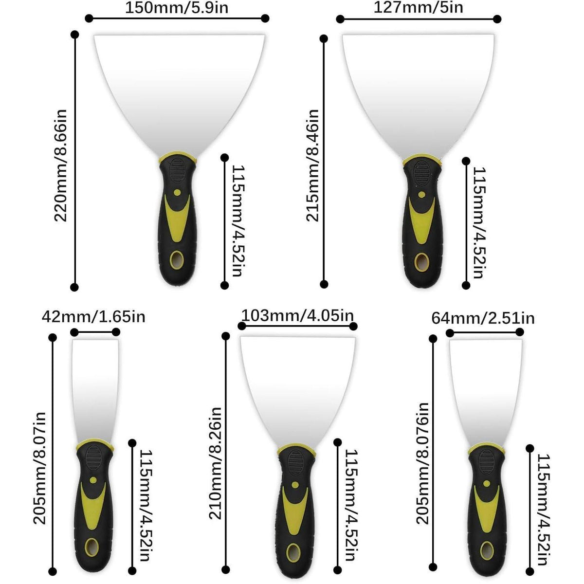 5er Set Edelstahl Spachtel für Wand & Bodenarbeiten