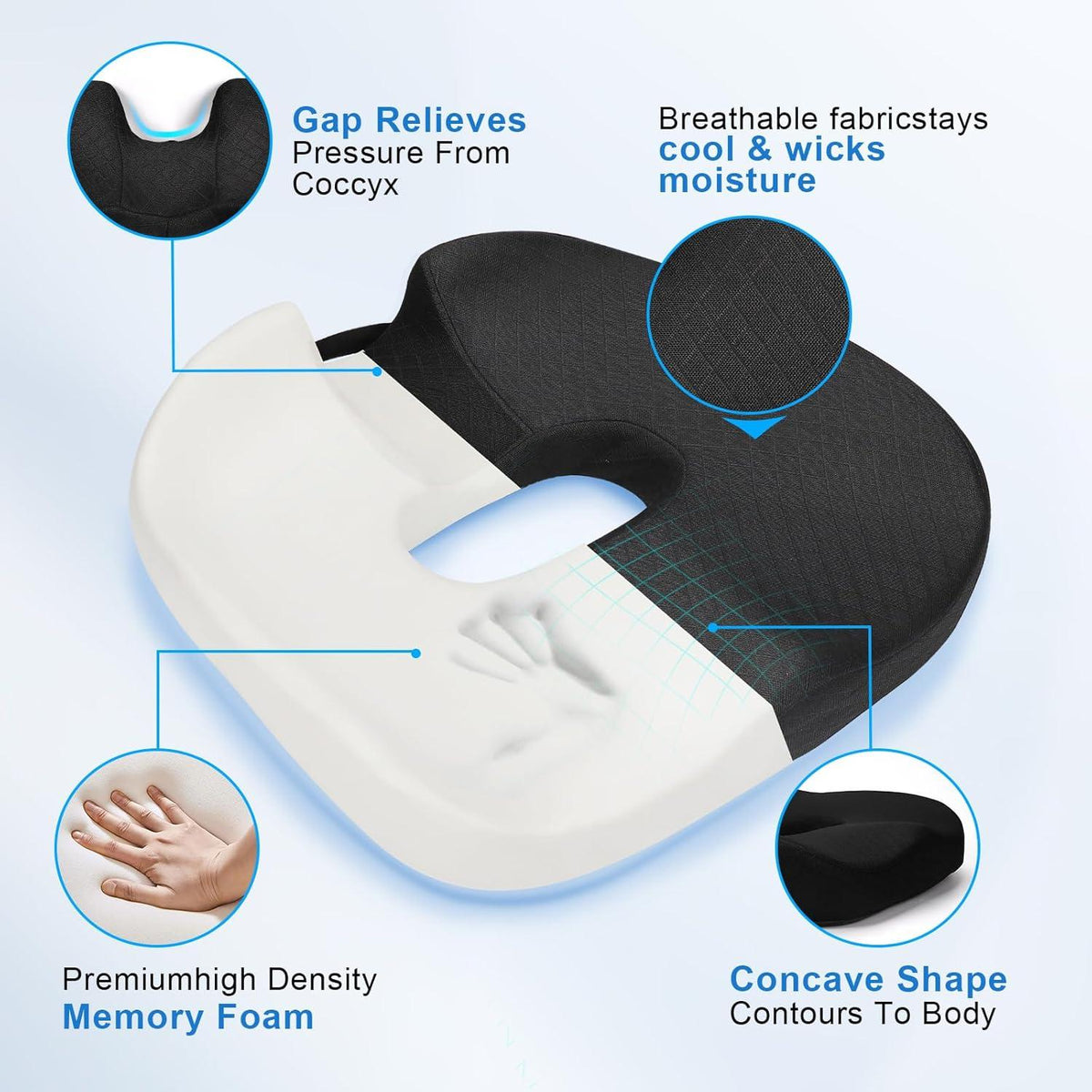 Hämorrhoiden Sitzkissen Memory Foam Donut Kissen Schwarz L Size