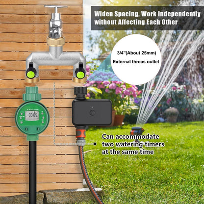 2-Wege Wasserverteiler 3/4 Zoll mit Adapter, Kugelhahn - Garten Schlauch Verteiler