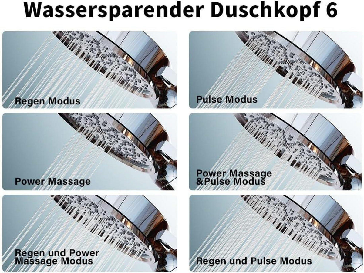 Cobbe Hochdruck Duschkopf mit Filter und 6 Strahlarten