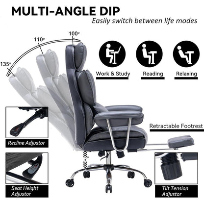Bürostuhl ergonomisch Drehstuhl Fußstütze in Lederoptik