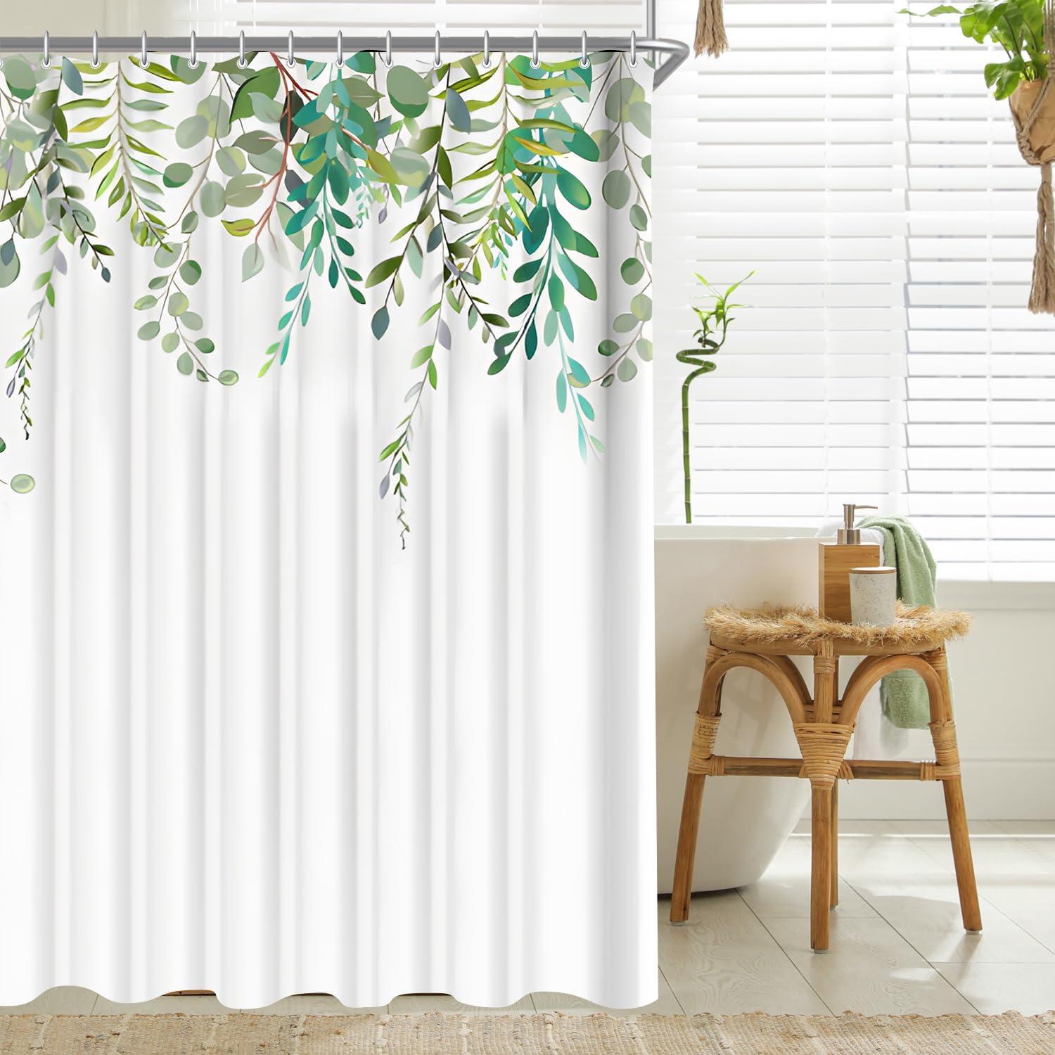 Duschvorhang 240x180cm Grün Blätter Antischimmel Textil mit Saum