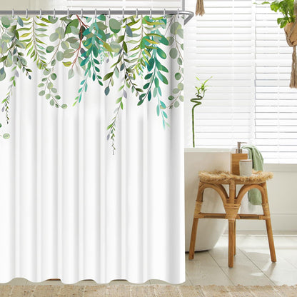 Duschvorhang 240x180cm Grün Blätter Antischimmel Textil mit Saum
