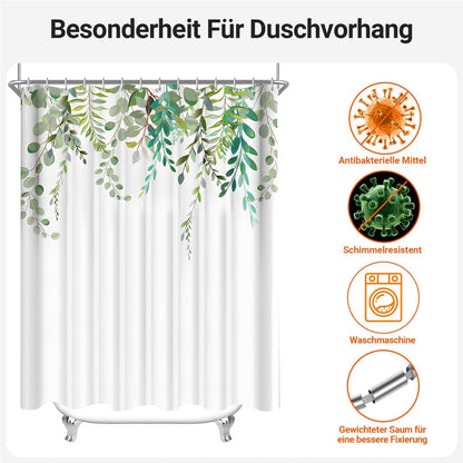 Duschvorhang 150x200cm Grün Blätter, Antischimmel Wasserabweisend