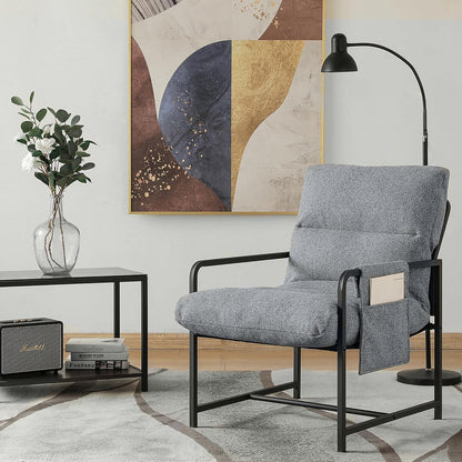 Moderner Loungesessel mit Armlehnen & Seitentasche – Grau