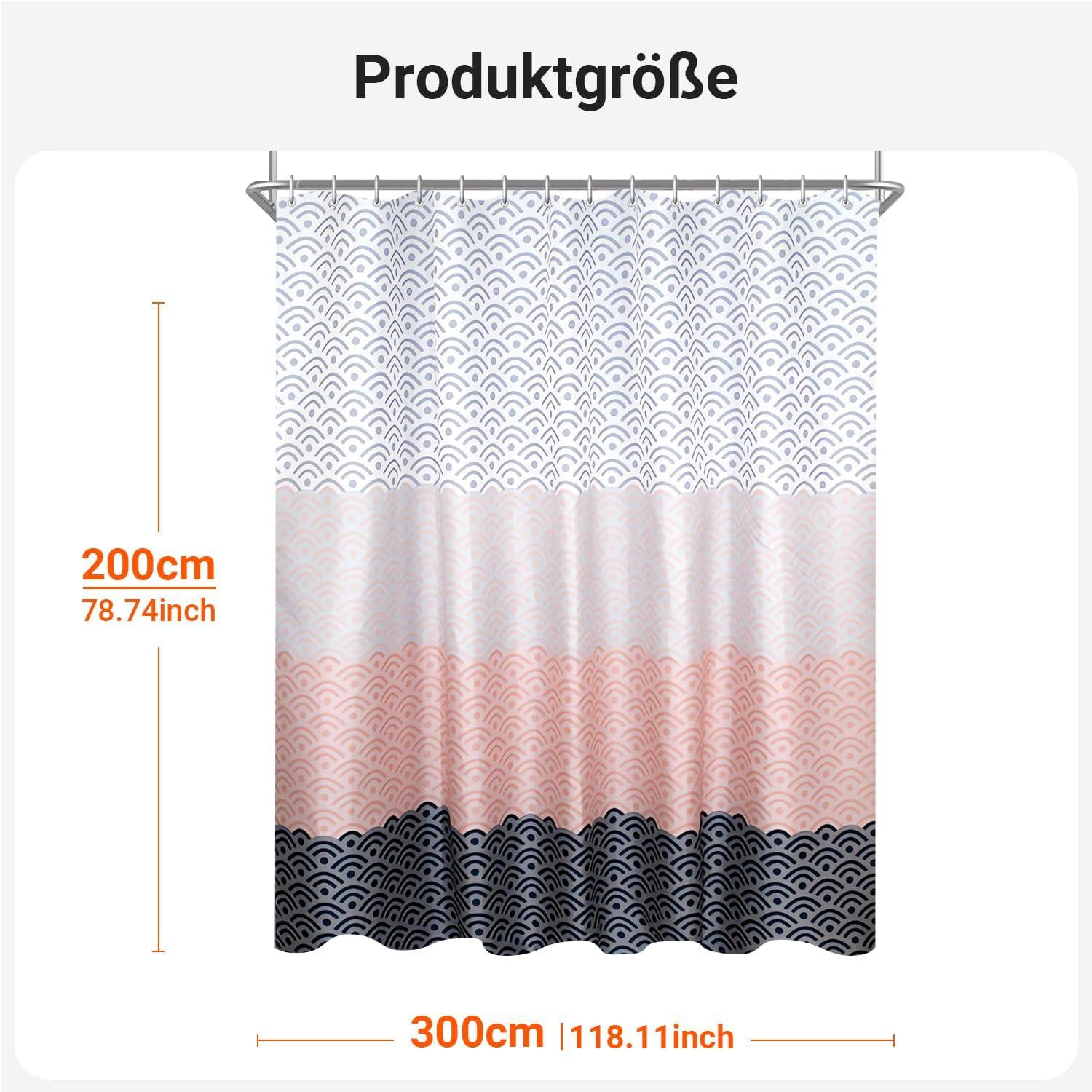 Blumenmuster Duschvorhang 300x200cm Wasserdicht Antischimmel Polyester