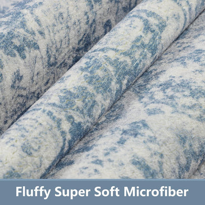 Läufer Flur Vintage Blau 80x300cm Rutschfest Waschbar