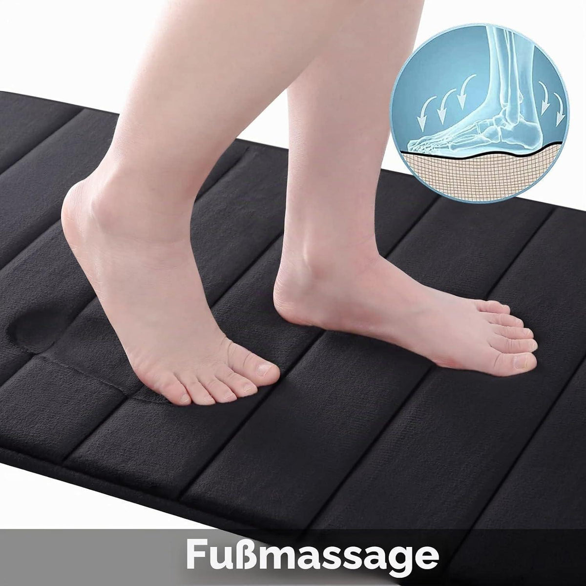 Memory Foam Badteppich 60x90 cm Schwarz – Rutschfest & Saugfähig