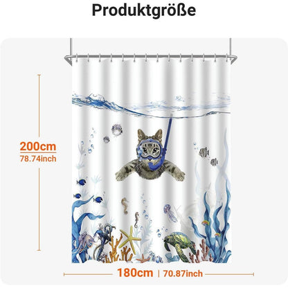 Duschvorhang Katzenschwimme 180x200cm Antischimmel Textil