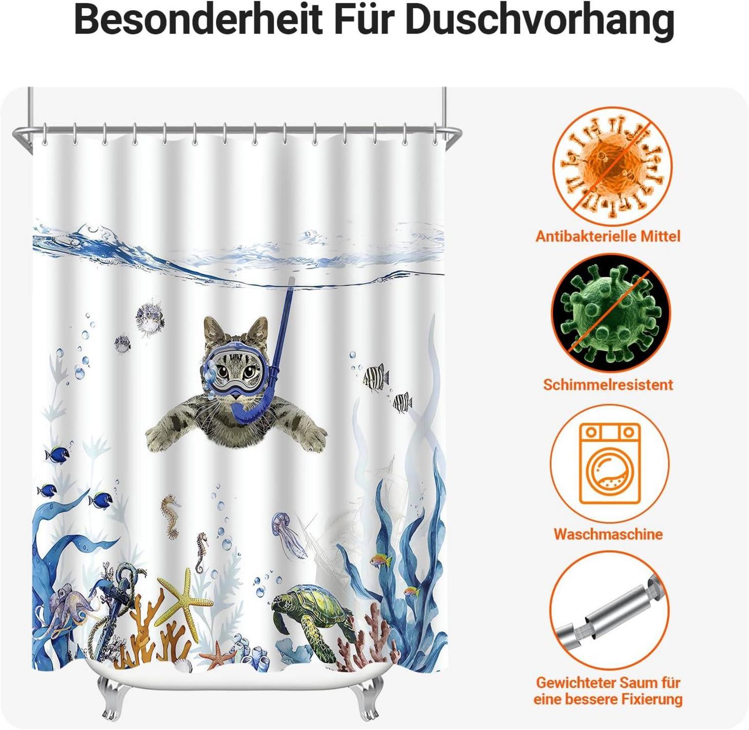 Duschvorhang Katzenschwimme 180x200cm Antibakteriell, Wasserabweisend, Waschbar