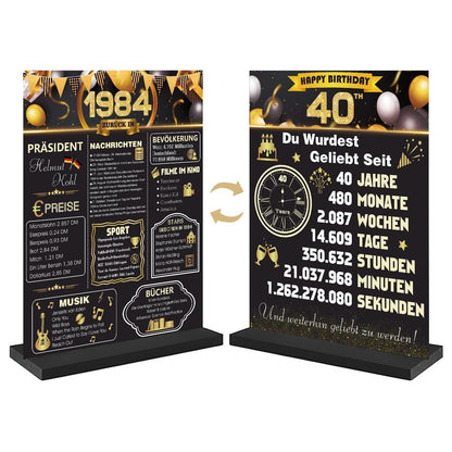 40. Geburtstag Deko 1984 Poster mit Acryl Tischzeichen & Holzständer