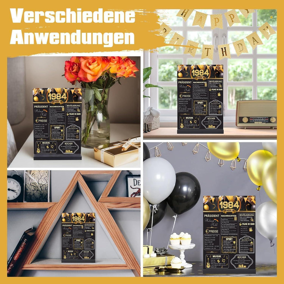40. Geburtstag Deko 1984 Poster mit Acryl Tischzeichen & Holzständer