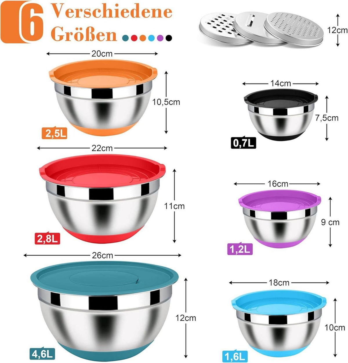 Homikit 6er Set Edelstahl Rührschüssel Salatschüssel Set