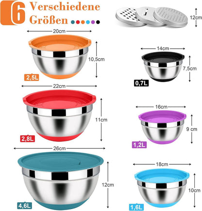 Homikit 6er Set Edelstahl Rührschüssel Salatschüssel Set