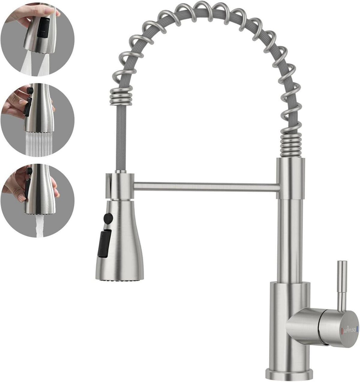 APPASO Wasserhahn Küche mit Brause Hochdruck 3 Strahlarten Edelstahl