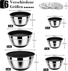 Homikit Rührschüssel Set Edelstahl mit Reibe 6-tlg Schwarz