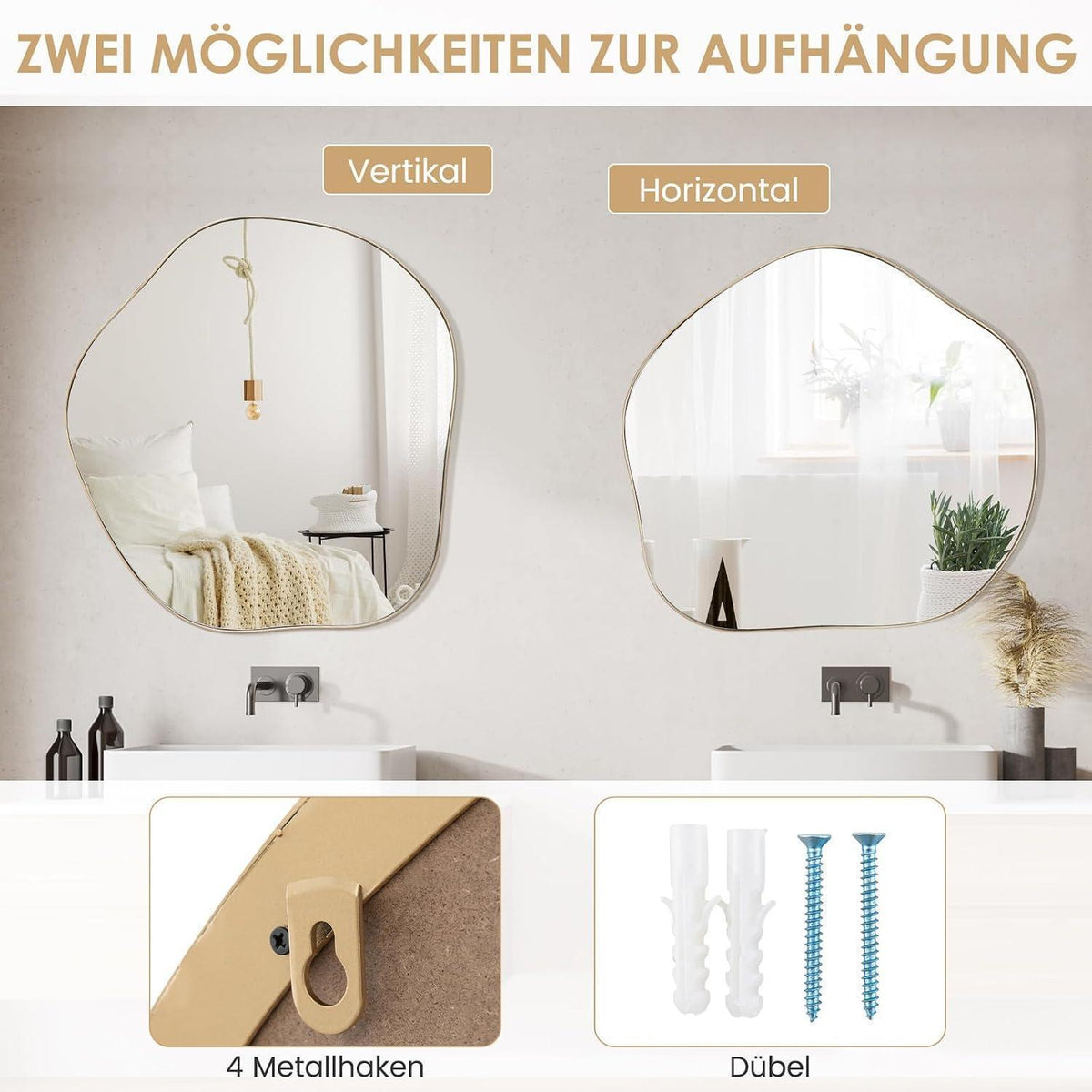 Asymmetrischer Wandspiegel Gold 75x70cm – Dekorative Wanddeko