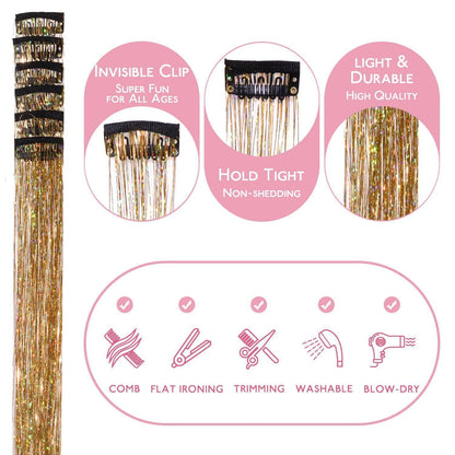 Glitzer Haarsträhnen Clip-In Gold 60cm – Festival & Party Haar