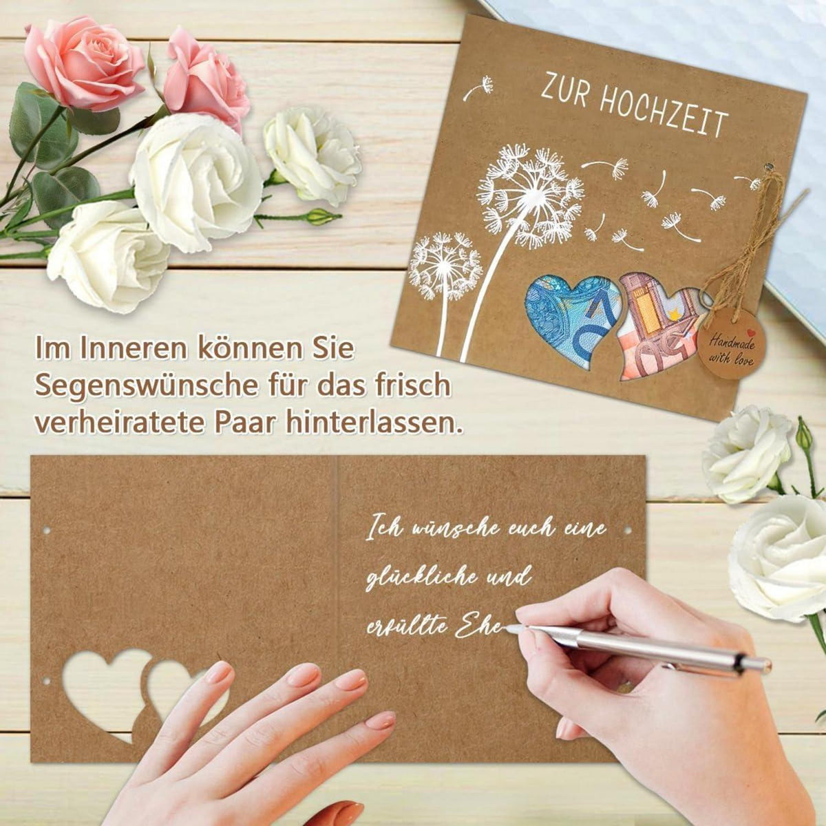 Luckeey Hochzeitskarte Geldgeschenk mit Umschlag, Pusteblume Löwenzahn Design