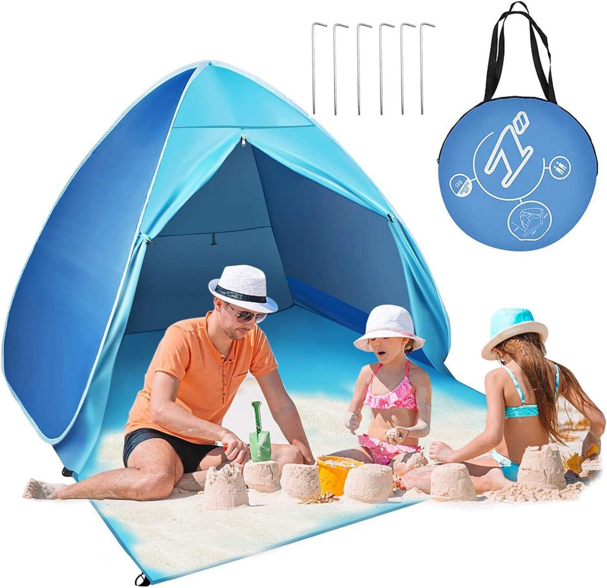 Strandmuschel Pop Up Zelt 2-3 Personen 50+ UV Schutz Blau
