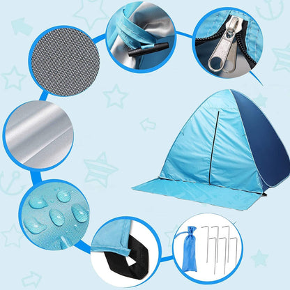 Strandmuschel Pop Up Strandzelt 2-3 Personen UV-Schutz Windschutz Campingzelt Blau